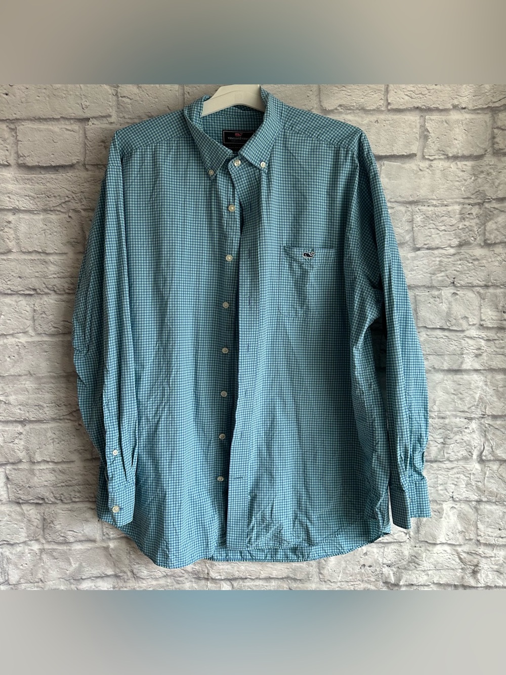 PREOWNED VINEYARD VINES CLASSIC FIT TUCKER SHIRT BLUE GREEN CHECK SIZE XL